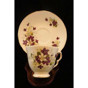 Royal Vale English Bone China Tea Cup Saucer With Violets Design Gold Trim